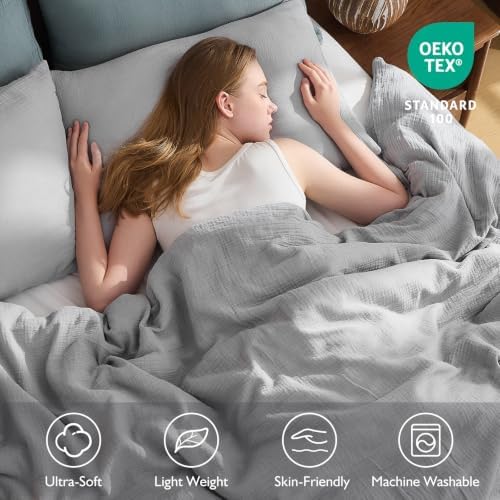 EMME Muslin Cotton Duvet Cover Set Linen Like Light Grey Twin