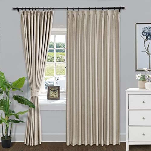 Fcosie Smoky Grey Blackout Curtains 84 Inches Long Pinch Pleated Linen