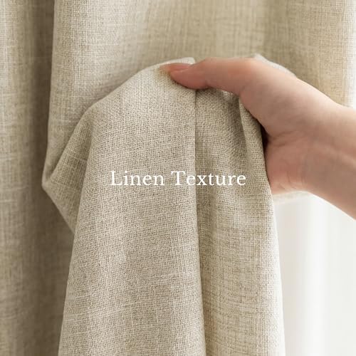 NICETOWN Farmhouse Linen Textured 100% Blackout Beige Curtains, Rustic