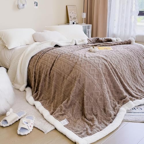 King Size Soft Cozy Sherpa Blanket,Khaki Fleece Throw,108"x90"