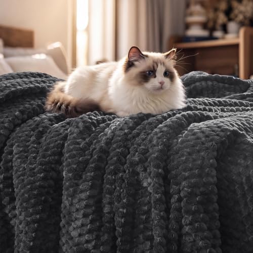 PHF Soft Cozy Fleece Blanket King, 340GSM Lightweight Warmth, Dark