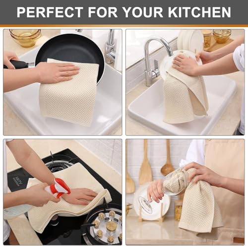 Kitinjoy 100% Cotton Waffle 12-Pack Kitchen Towels, 13" x 28", Beige