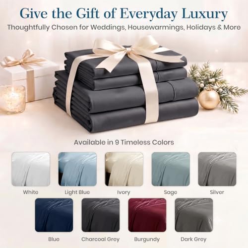 Luxury 4Pc King Size Sheets Set, 100% Cotton Sateen (Charcoal Grey)