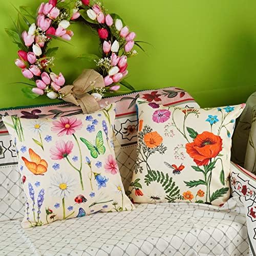 ONWAY Spring Summer Outdoor Waterproof Pillow Covers Set of 4 Floral