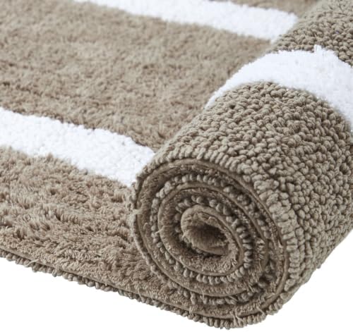 Cotton Tufted Beige White Bathroom Rugs Sets 3 Piece