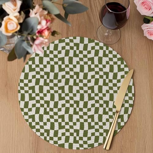 Neutral Grid Round Braided Placemats Set of Set of 8 Heat Resistance