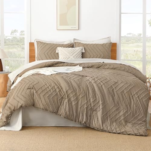 Litanika Taupe King Size Comforter Set, 3 Pcs Boho Tufted Bedding Set