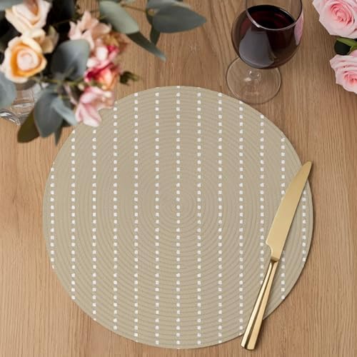 Neutral Sandy Round Braided Placemats Set of Set of 8 Heat Resistance