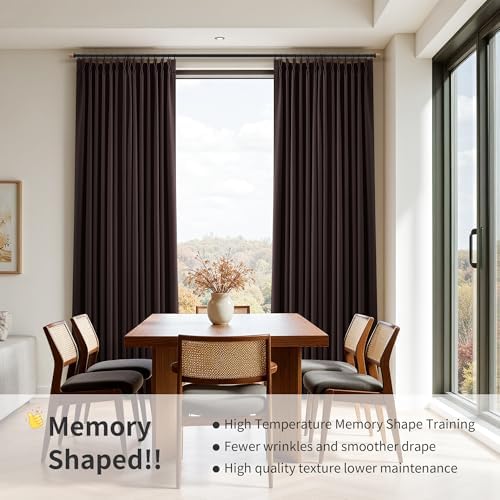Joywell 100% Blackout Linen Pinch Pleated Curtains 96 in Long Coffee
