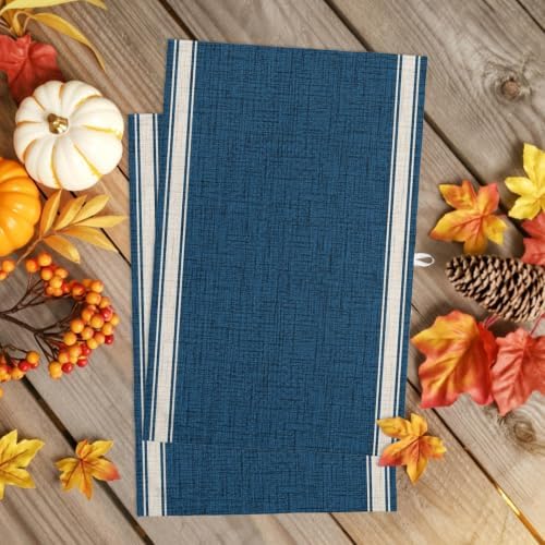 Minimalist Blue Beige Kitchen Towels Set of 3 Rustic Traditional