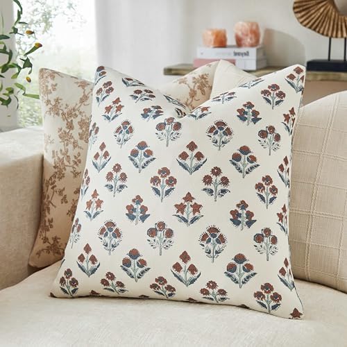 Floral Throw Pillow Covers Set of 2, 22x22 Inches Terracota