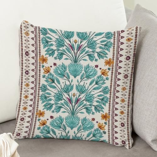 ArogGeld Turquoise Teal Blue Geometric Flower Throw Pillow Lily Leaf