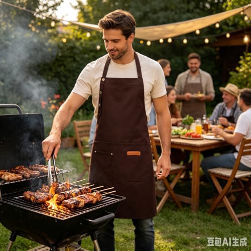 Chef Apron with 2 Pockets, 2 Pack Adjustable Unisex Drawstring Solid