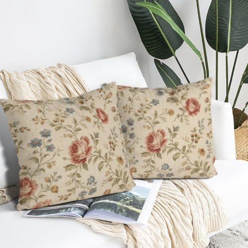 InkRain Floral Pattern Pillow Cover Gentle Cream Rose Vintage