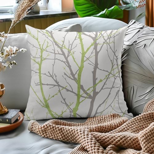 Sage Green Gray Tree Pillow Covers 18x18 Inch Grey Green Branch Print