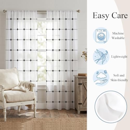 T&H XHome Minimalist Sheer Curtains 108 Inch Long 2 Panels Buffalo