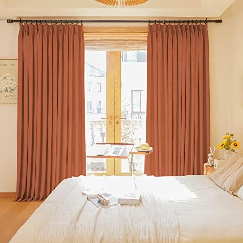 HUTO Pinch Pleat Curtains 84 Inches Long Blackout Window Treatment for