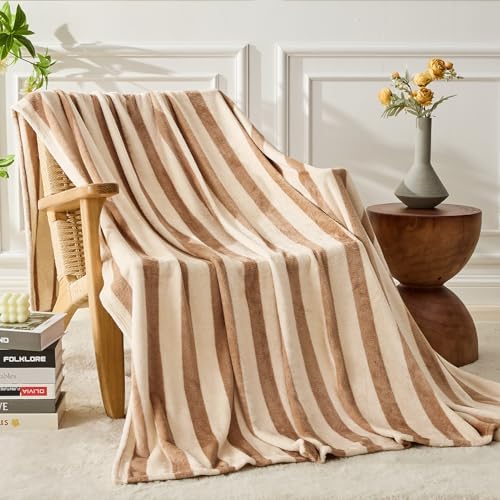 FY FIBER HOUSE Striped Flannel King Blanket - Soft Cozy Striped