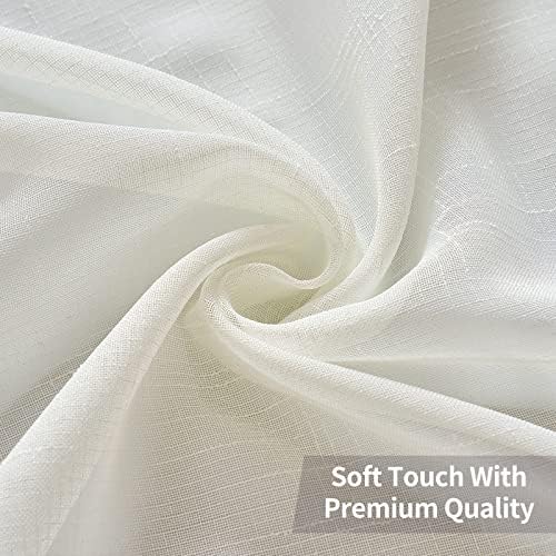 MIULEE Natural Linen Semi Sheer Window Curtains - Elegant Solid Ivory