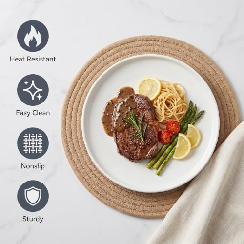 Round Woven Placemats Set of 4, Heat Resistant 12x12in Brown