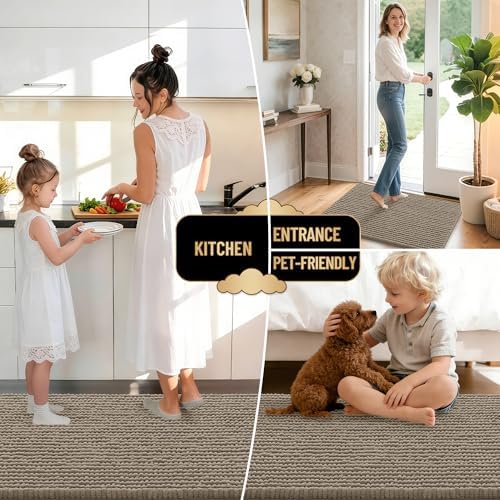 OLANLY Thick Chenille Absorbent Bathroom Rugs Mat 30x20, Warm Taupe