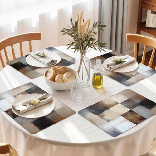 Retro Geometric Patchwork Leather Placemats Set of 6,12x18 Inch,Khaki