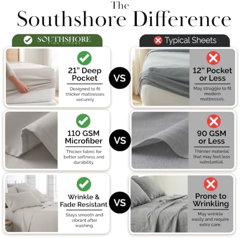 21 Inch Deep Pocket King Sheet Set Hotel Quality Microfiber Light Grey