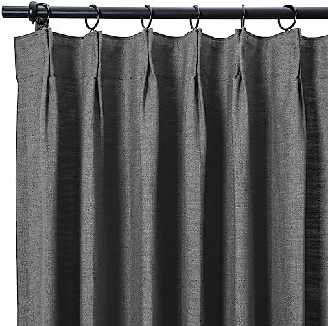 Drapifytex 84”Wx84”L Carbon Grey Living Room Linen Curtain, Pinch