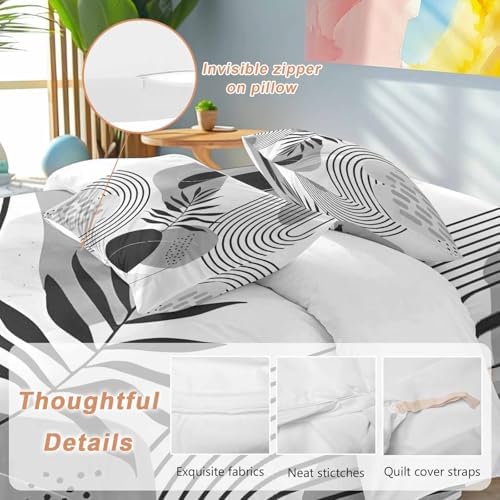 Grey Boho Geometric Duvet Cover Set, Vintage Ethnic Abstract Lines
