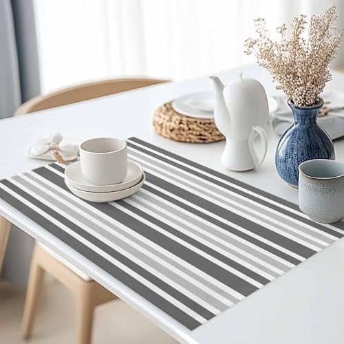 Gradient Gray Stripe Placemats Set of 8, Geometric Washable Cotton