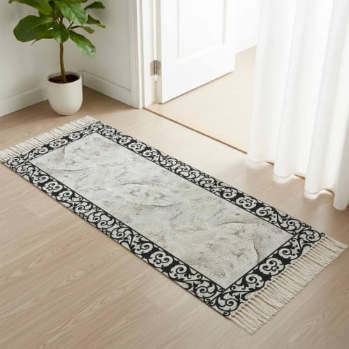 Gray Marble Vintage Hallway Runner Rug 2'x5', Modern Abstract Art