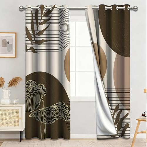 Brown and Beige Blackout Curtains, Light Brown Tan Taupe Boho Mid