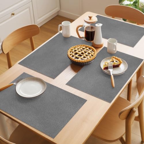 Gray Grain Texture Placemats Set of 8, Vintage Industrial Ash Solid