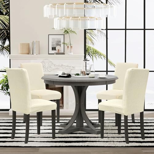 Sufdari Dining Room Chair Covers Set of 6, Beige Non-Slip Spandex