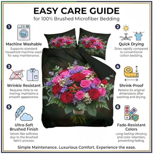 King Duvet Cover Set Soft Microfiber Oil Painting Flowers