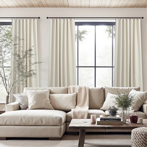 DANCURTON 120 Inch Curtains Beige Flax Linen Blackout High Ceiling