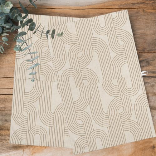 Beige Stripes Kitchen Towels Set of 3, Water Absorbent Dish Towel