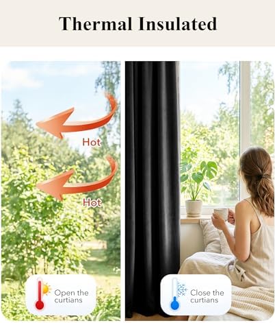 StangH Blackout Black Velvet Curtains Extra Long Theater, W52xL120