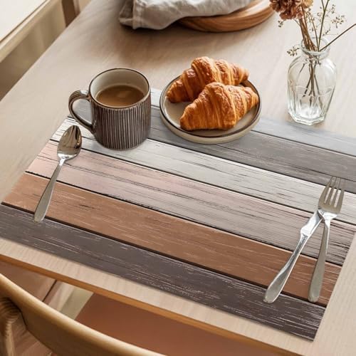 Placemats Set of 8, Farmhouse Brown Grey Woven Placemat, Linen Place