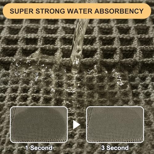 IM HOME Upgrade Waffle Bath Mat Set 2 Piece, Greyish Green, Boho