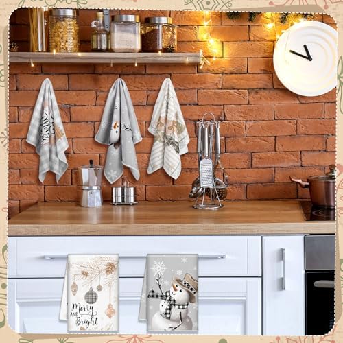 FuWeave 6 Pcs Neutral Christmas Kitchen Towels Farmhouse Winter Dish