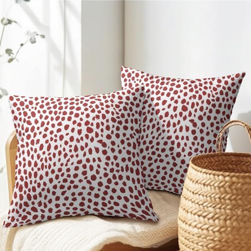 Red Cream Pillow Covers 18x18 Inches Boho Design Polka Dot Throw