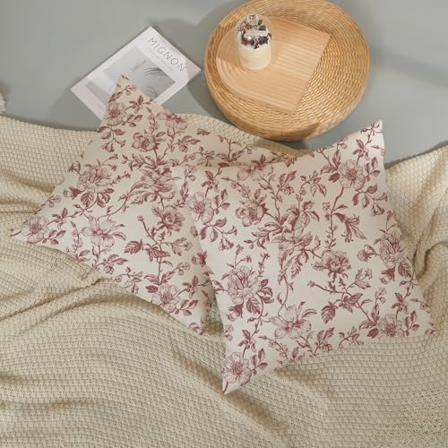 Burgundy Red Floral Pillow Covers 18x18 Set of 2 Chinoiserie Floral