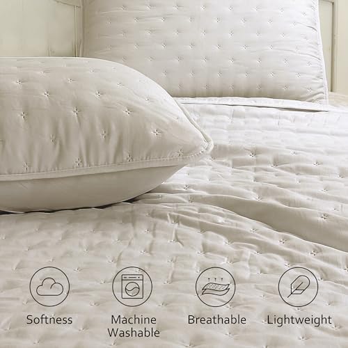 ROARINGWILD Beige King Size Quilt Bedding Set with 2 Pillow Shams