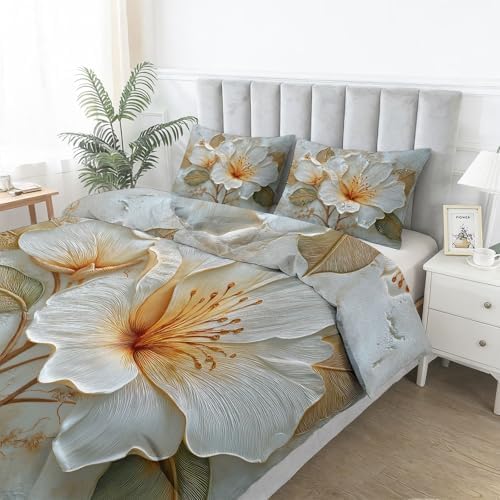 Set Microfiber Duvet Cover King Size, Modern Style Flower Leaf Relief