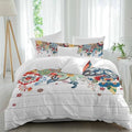 Boho Flowers Bedding Full Duvet Cover Set, 3 Piece Microfiber Soft