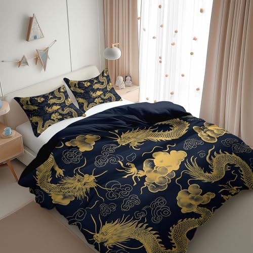 King Duvet Cover Set Chinese Dragon Auspicious Clouds Bedding with