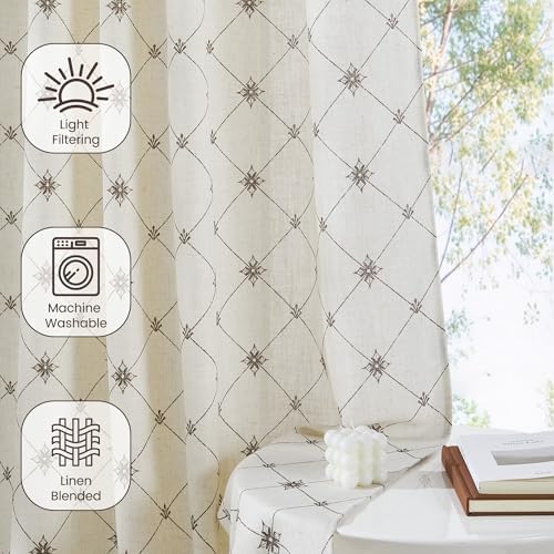 RYB HOME Lattice Diamond Linen Curtains 84 Inches for Bedroom Living