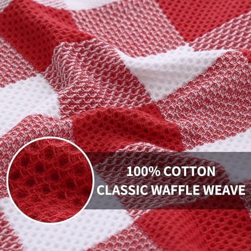 Homaxy 100% Cotton Check 6 Pack Dish Cloths, 12" x 12", White & Red