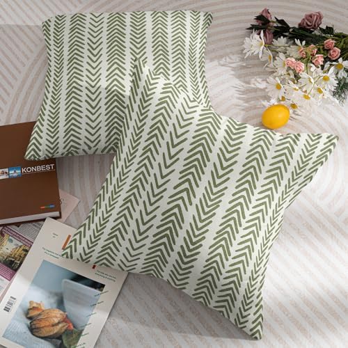 Sage Green Herringbone Pillow Covers 22x22 Inch Set of 2 Navy White